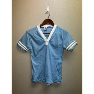 80s Women's Le Riche Blue White Shirt Top Blank VTG Women Medium